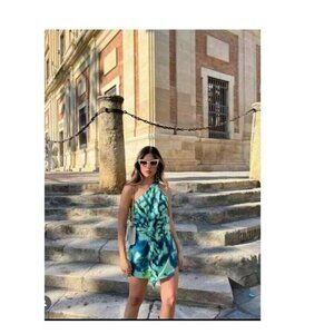 ZARA printed asymmetrical top multicolored 2890/405 Green XL